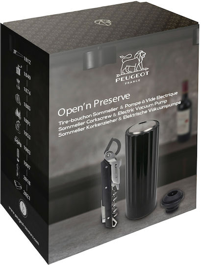 Set "Open'n Preserve" Pompă Electrică de Vid Tirbușon Clavelin Peugeot