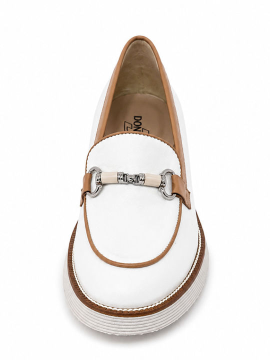 Leather Women's Loafers in Beige Color