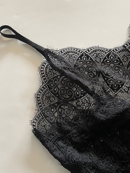 Bodysuit pentru femei cu dantelă Negru