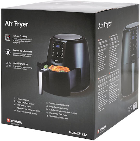 Zokura Air Fryer 5.2lt Μαύρο Z1232