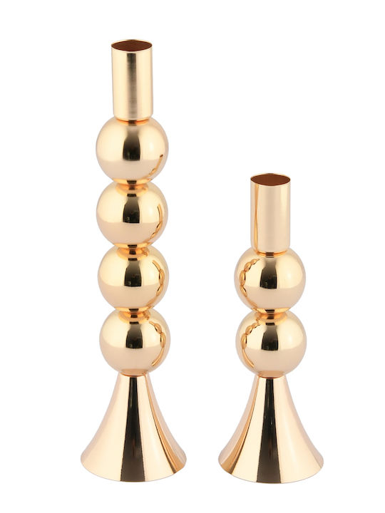 SteweHome Set Of Metal Candle Holders In Gold Colour 2 Pieces