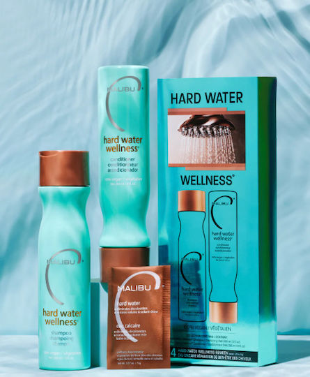Malibu C Hard Water Wellness Set Hair Treatment Set for All Hair Types with Shampoo & Conditioner 4 Pieces