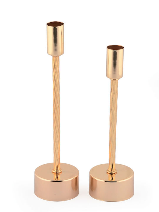 SteweHome Set Of Metal Candle Holders In Gold Colour 2 Pieces