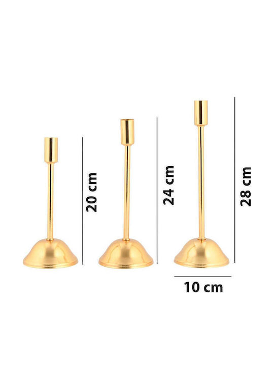 SteweHome Set of Metal Candle Holders in Gold Colour 3 Pieces