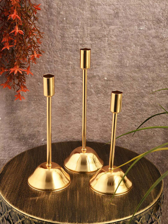 SteweHome Set of Metal Candle Holders in Gold Colour 3 Pieces