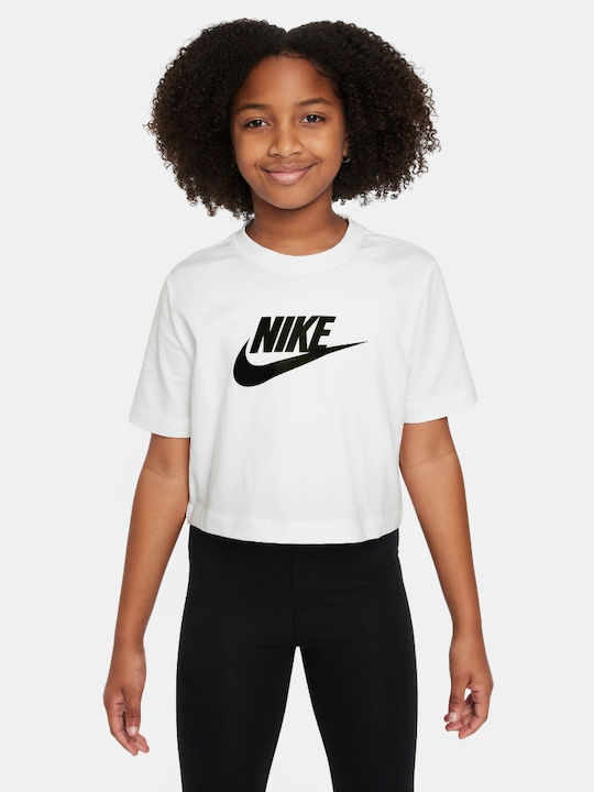 Crop Top pentru copii Cu mânecă scurtă Alb Sportswear Essentials