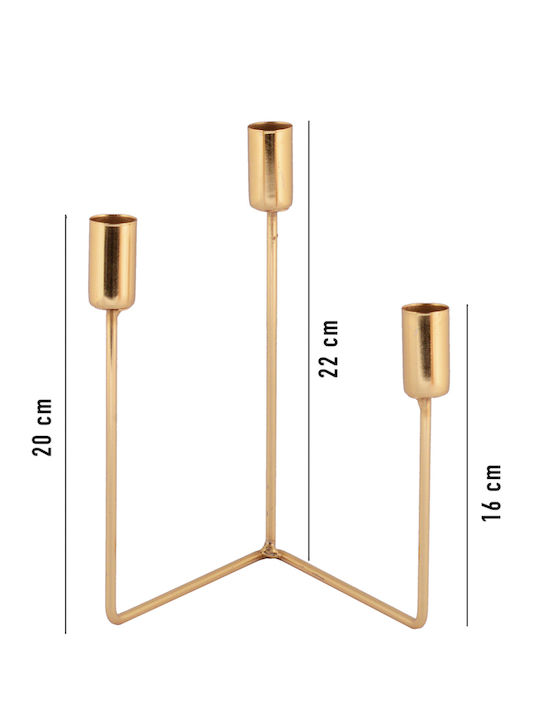 SteweHome Set Of Metal Candle Holders In Gold Colour 3 Pieces