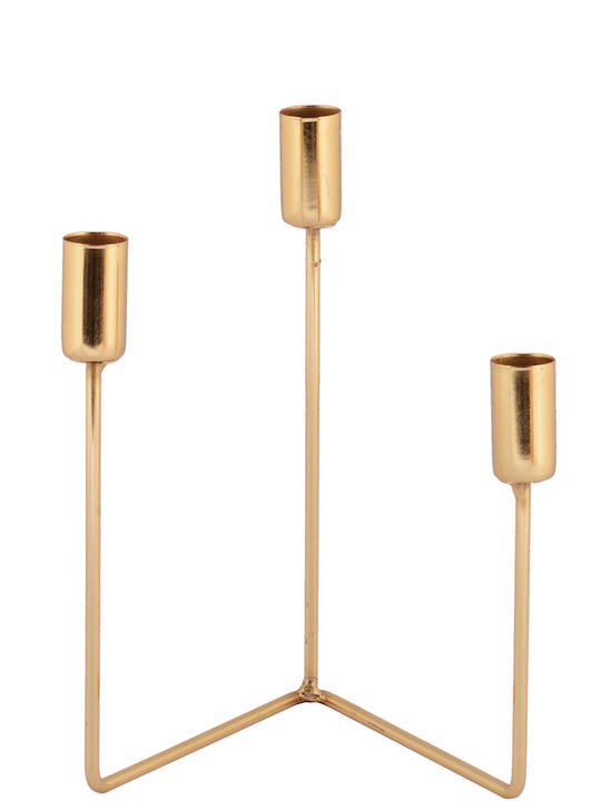 SteweHome Set Of Metal Candle Holders In Gold Colour 3 Pieces