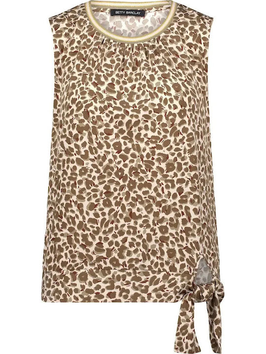 Women's Sleeveless Blouse Beige Animal Print