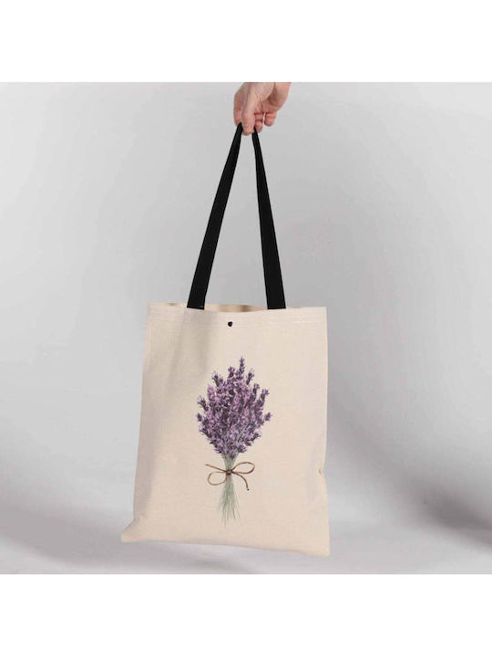 Enpapa Fabric Shopping Bag Very Much Fabric Lavender Design Beige Clasp 35x40 Cm