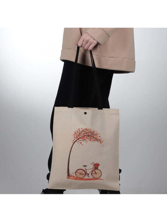 Enpapa Thick Fabric Shopping Bag Snap Closure Daily Use Beige 35x40 Cm