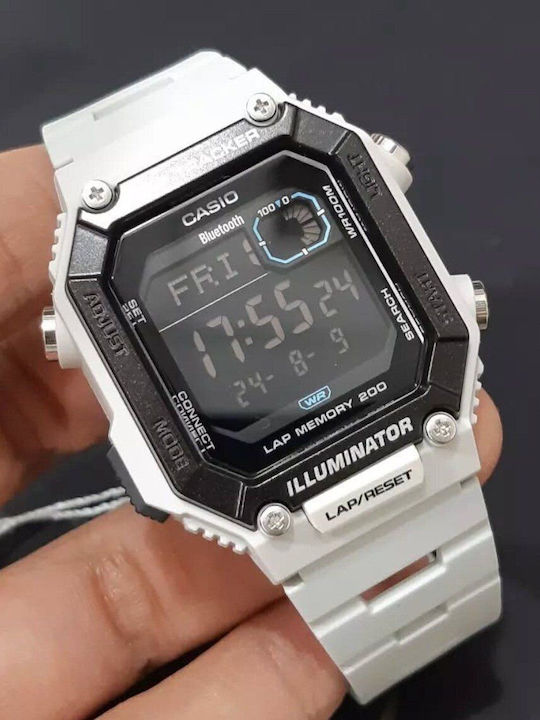 Casio Digital Men's Watch 41.3mm Battery with White Rubber Strap