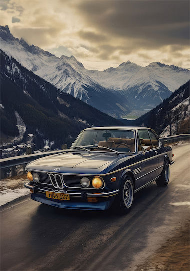 Poster Bmw E9 Coupé Cr067 40cm x 50cm Weiße Hölzernes Gemälde-Korniza-63083pd156199f55310