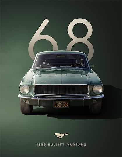 Poster 1968 Bullitt Mustang Cr003 40cm X 50cm Cadru Lemn Maro