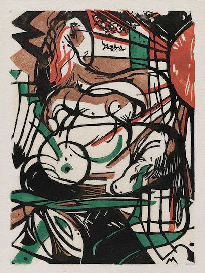 Poster Franz Marc Birth Horses Art126 40cm X 50cm Premium Μαύρο Ξύλινο Κάδρο-56061pd156681f55323