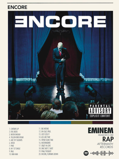 Music Poster Eminem Encore Ms072 40cm X 50cm Κορνίζα Καφέ Ξύλου 62404pd156320f63322
