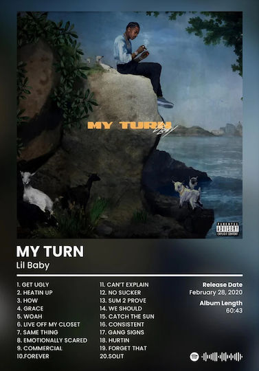 Music Poster Lil Baby My Turn Ms128 40cm X 50cm Κορνίζα Καφέ Ξύλου 62426pd156296f63322