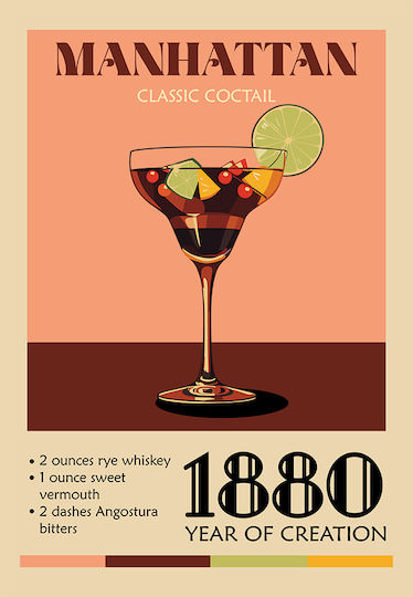 Poster Vintage Manhattan Klassischer Cocktail Pst25384 40cm x 50cm Weiße Hölzernes Rahmen-63920pd156069f55310