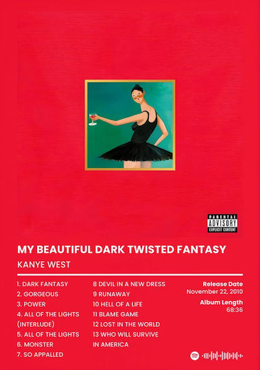 Music Poster Kanye West My Beautiful Dark Twisted Fantasy Ms091 40cm X 50cm Κορνίζα Καφέ Ξύλου 62388pd156306f63322