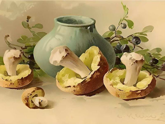 Poster Mushrooms & Olives Pst25321 40cm X 50cm Κορνίζα Φυσικό Ξύλου Μπεζ 62107pd156361f55316