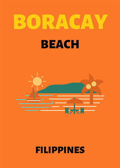 Плакат Boracay Beach Стенно Изкуство Pst25540 40см X 50см Черна Дървена Рамка-64622pd155978f55321