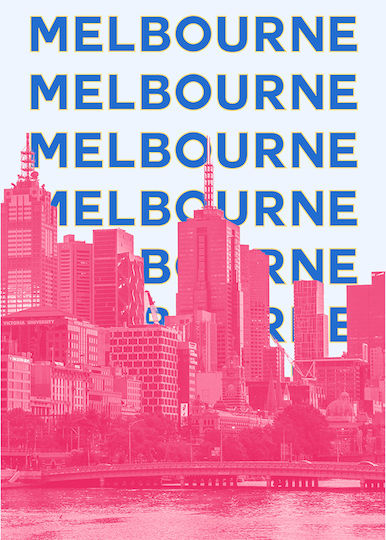 Poster Melbourne Pop Art Pst25511 40cm X 50cm Premium Μαύρο Ξύλινο Κάδρο-63393pd156111f55323