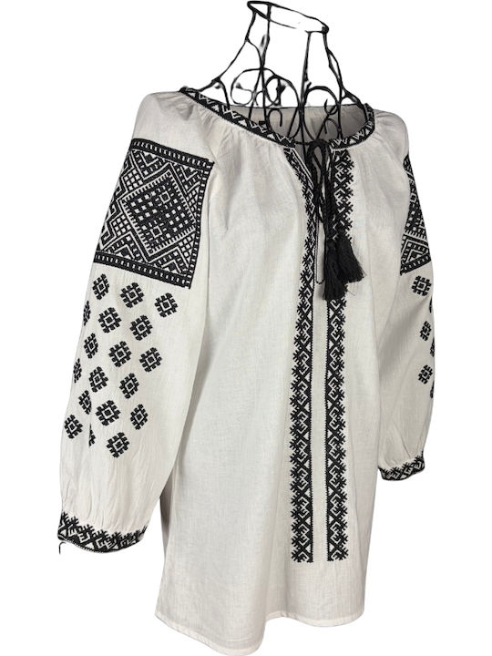 Bluza Damă Bumbac Mânecă Lungă Alb/Portocaliu