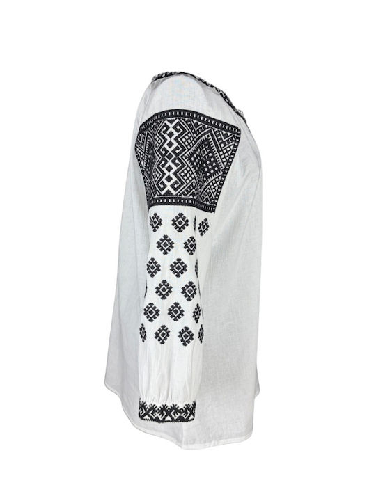 Bluza Damă Bumbac Mânecă Lungă Alb/Portocaliu