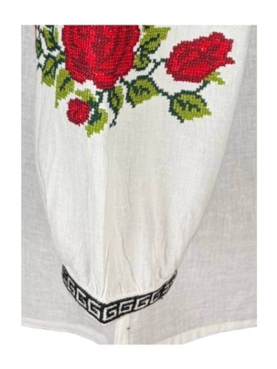 Bluza Damă Bumbac Mânecă Lungă Alb/Portocaliu