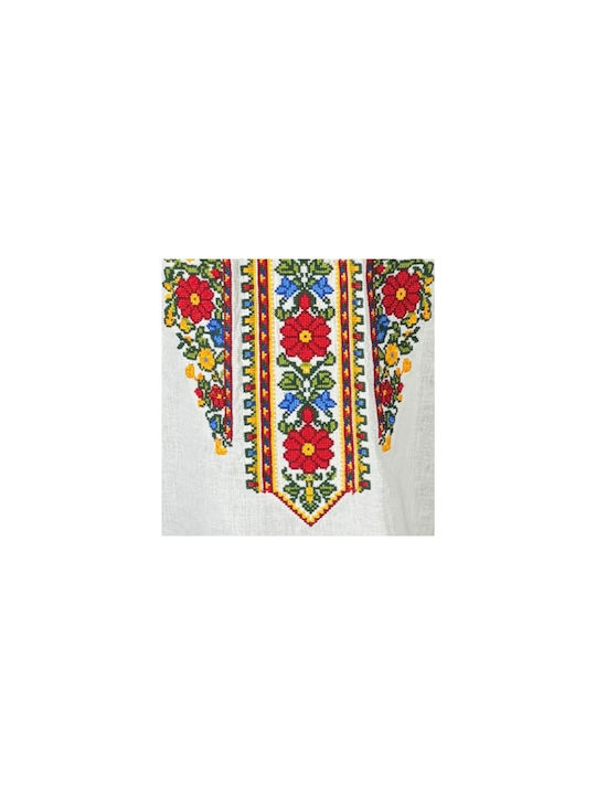 Bluza Damă Bumbac Mânecă Lungă Alb/Portocaliu