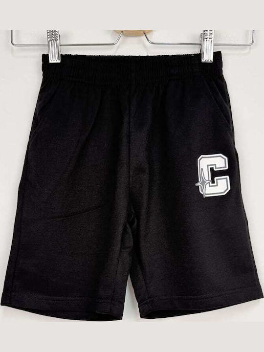 Kids Shorts/Bermuda Fabric Tracksuit Black And White