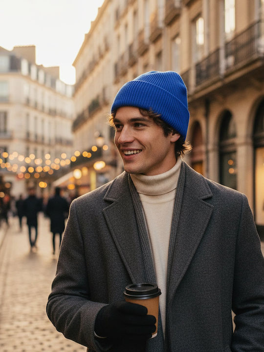 Beanie Unisex Beanie with Rib Knitting in Blue Colour