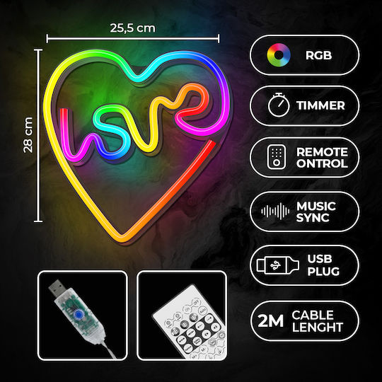 Forever Light Neon Διακοσμητικό Φωτιστικό LED RGB Love 25.5x2x28εκ.