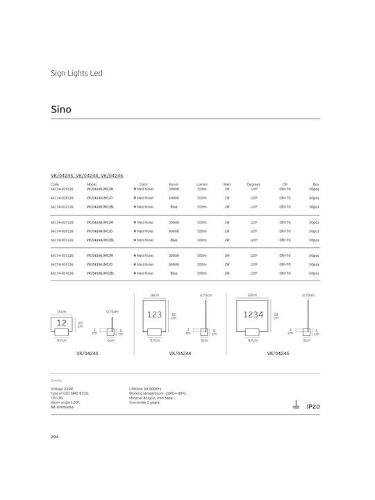 VK Lighting Διακοσμητικό Φωτιστικό LED Θερμό Λευκό 3000K 16x22εκ.