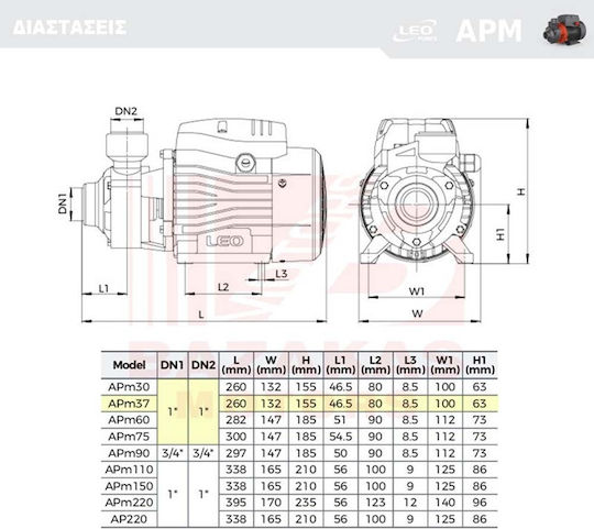 Leo Group APm37 Alu Electric Surface Centrifugal Water Pump 0.5hp Single-Phase