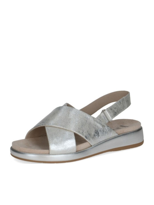 Leather Women's Flat Sandals Flatforms Silver