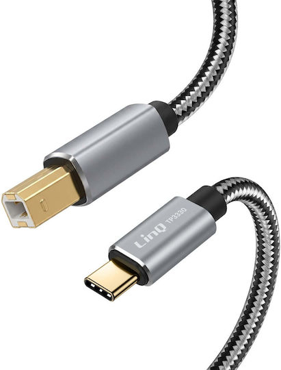 Linq Usb-c To Usb-b 2.0 480mbps Printer Cable Braided Nylon 3m Grey