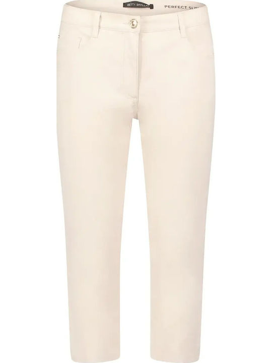Damen Leinen Capri Hose in Schlanke Passform Beige