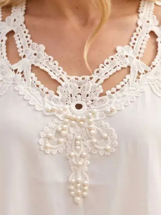Damen Bluse mit Spaghetti-Träger Weiß
