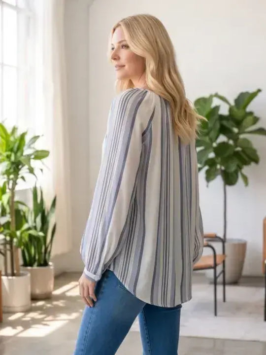 Damen Langärmeliges Gestreiftes Bluse Blau