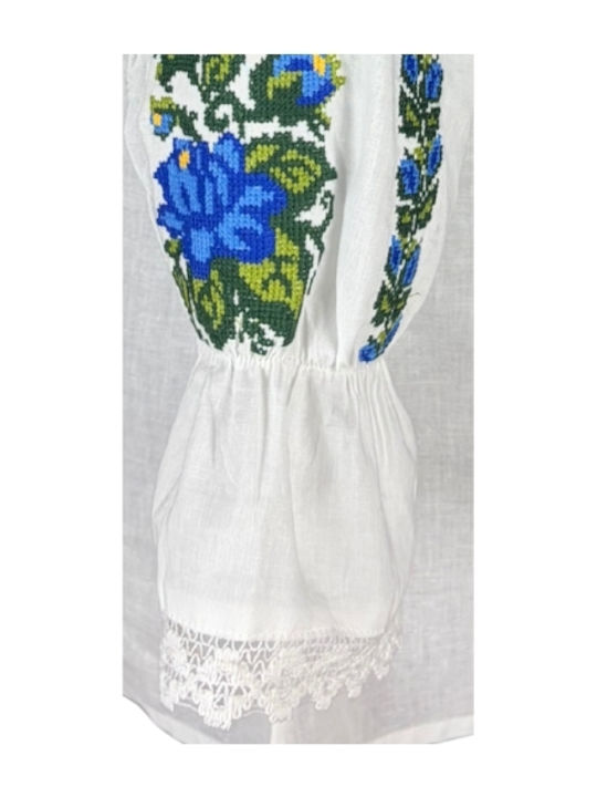 Bluza Damă Bumbac Mânecă Lungă Alb/Portocaliu