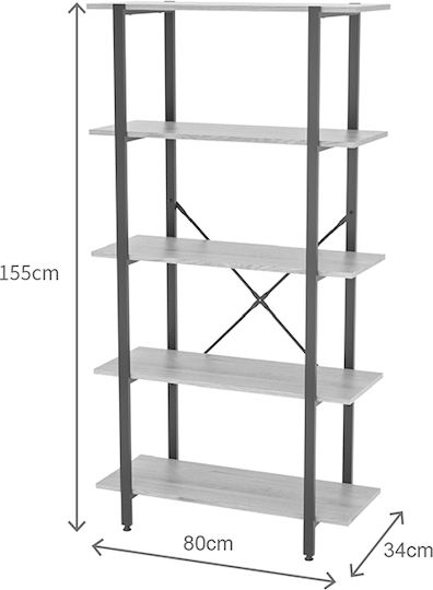 Bücherregal Nebranzo Schwarz 80x34x155,3cm