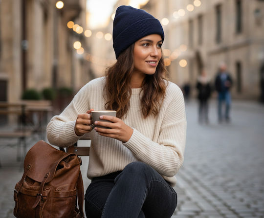 Beanie Unisex Σκούφος Πλεκτός σε Navy Μπλε χρώμα