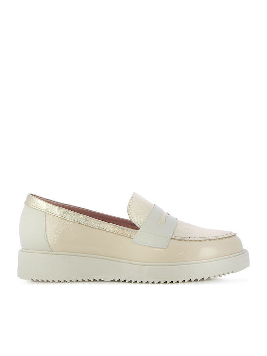 Leather Women's Moccasins In Beige Colour