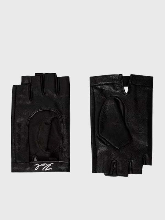 K/signature Schwarze Lederhandschuhe mit Fingerloser Stil