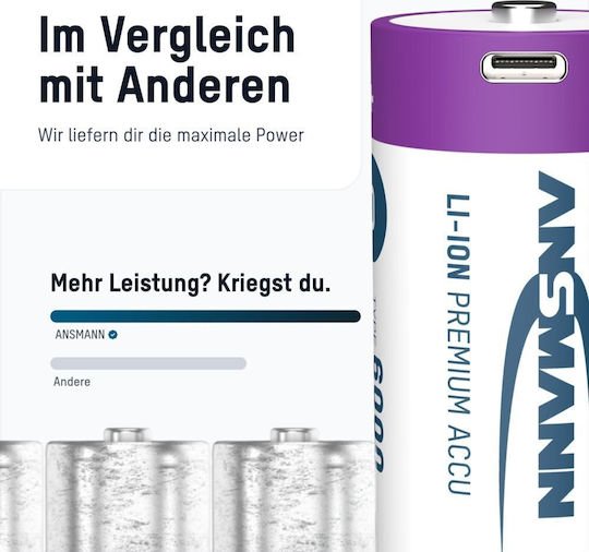 Ansmann Wiederaufladbare Batterien D Li-Ion 5400mAh 1,5V 2 Stück