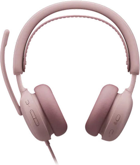 Logitech Zone Wired 2 On Ear Multimedia Headsets with Microphone and USB-A / USB-C Connection in Pink Colour