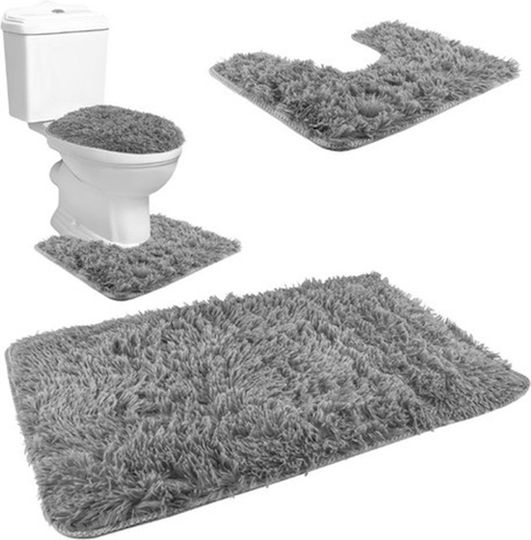 Set Antiderapant Covoare De Baie Gri 3 Bucăți Set Antiderapant Covoare De Baie Gri 3 Bucăți
