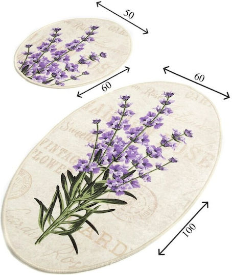 Chilai Home Αντιολισθητικό Σετ Πατάκια Μπάνιου Microfiber Οβάλ Lavender 2τμχ