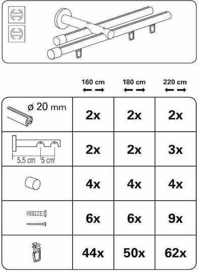 Gardinia Șină pentru perdele dublă metalică în culoare gri 220 cm Gardinia Șină pentru perdele dublă metalică în culoare gri 220 cm